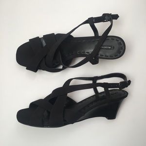 Alex Marie Strappy Black Wedge Heels